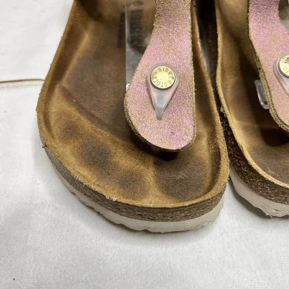 Birkenstock Gizeh Sandals Metallic Pink Color Slip On Thing Sandals Sz 7 - Picture 4 of 14